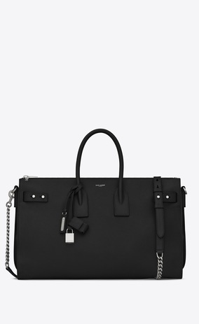 SAINT LAURENT Sac De Jour Supple Woman sac de jour souple duffle 36h bag in black grained leather a_V4